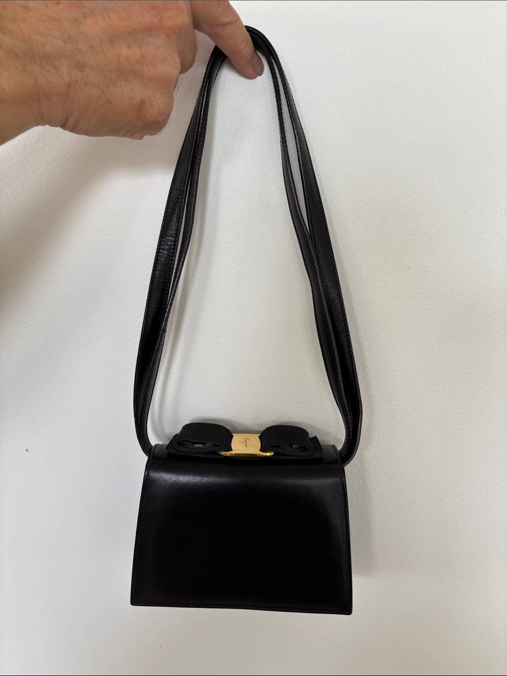 Vintage Salvatore Ferragamo Black Leather Mini Vara Bow Box Crossbody Bag